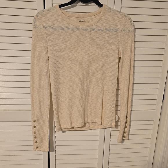 Madewell Cream Ribbed Knit Button Cuff Top | Size S | NWOT - Picture 1 of 3